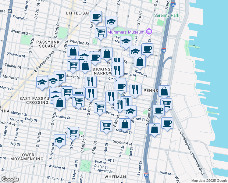 map of restaurants, bars, coffee shops, grocery stores, and more near 408 Morris Street in Philadelphia