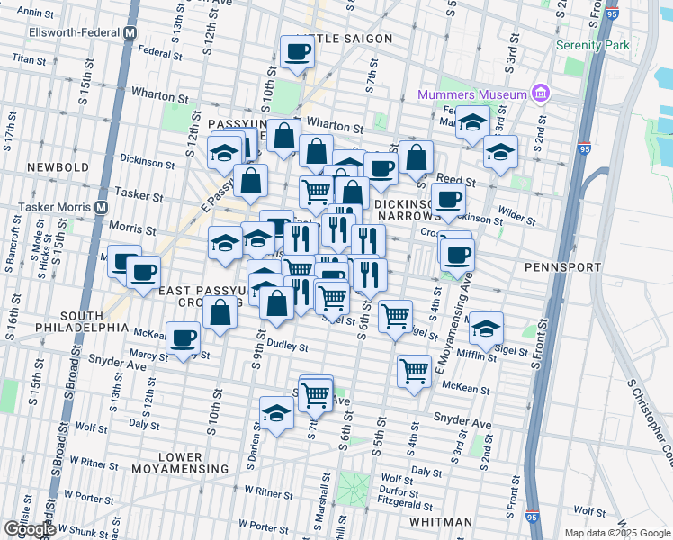 map of restaurants, bars, coffee shops, grocery stores, and more near in Philadelphia