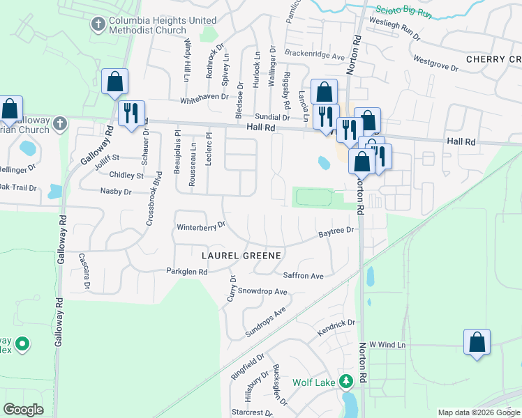 map of restaurants, bars, coffee shops, grocery stores, and more near 1286 Sweetbay Place in Galloway