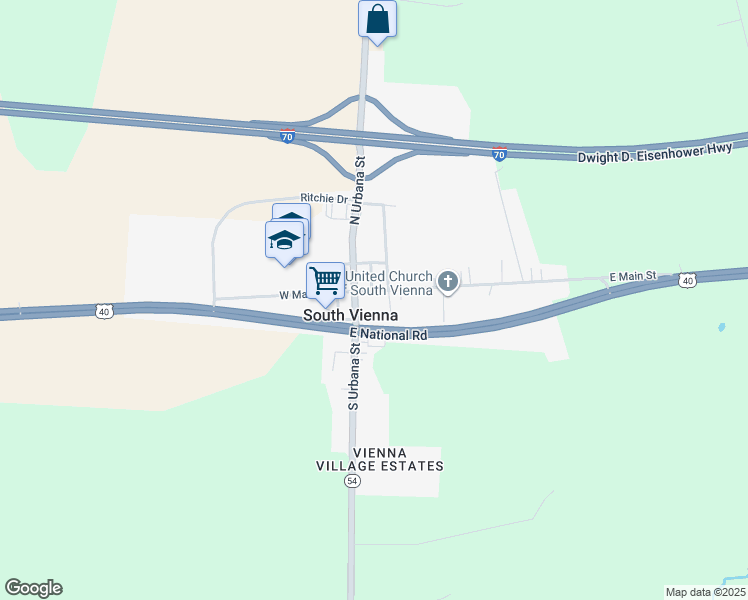 map of restaurants, bars, coffee shops, grocery stores, and more near 26 Ohio 54 in South Vienna