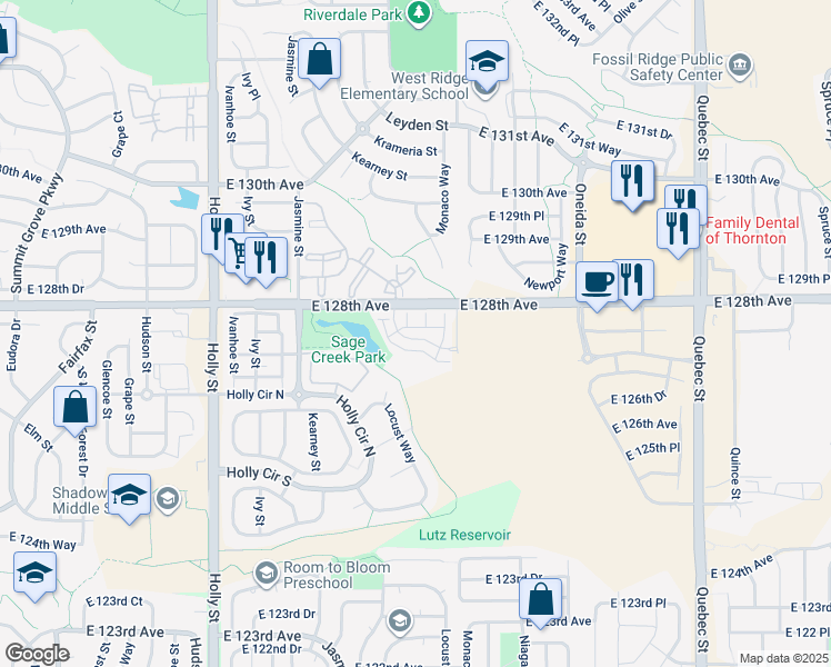 map of restaurants, bars, coffee shops, grocery stores, and more near 12753 Leyden Street in Thornton