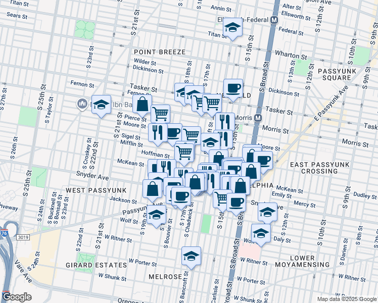 map of restaurants, bars, coffee shops, grocery stores, and more near in Philadelphia
