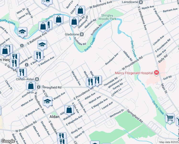map of restaurants, bars, coffee shops, grocery stores, and more near 604 Maine Avenue in Aldan