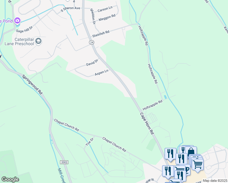 map of restaurants, bars, coffee shops, grocery stores, and more near 2958 Cape Horn Road in Red Lion