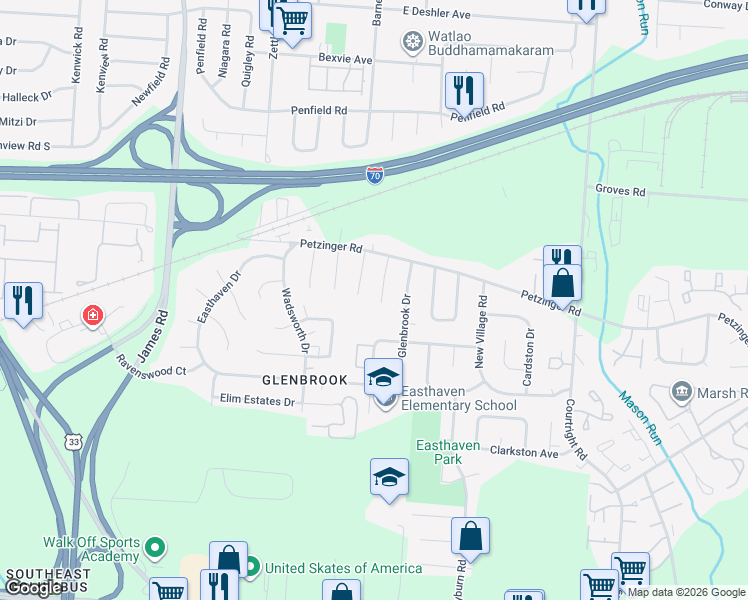 map of restaurants, bars, coffee shops, grocery stores, and more near 2149 Kingshaven Place in Columbus