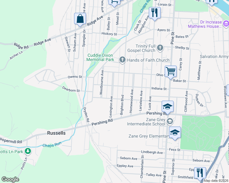 map of restaurants, bars, coffee shops, grocery stores, and more near 817 Lexington Avenue in Zanesville