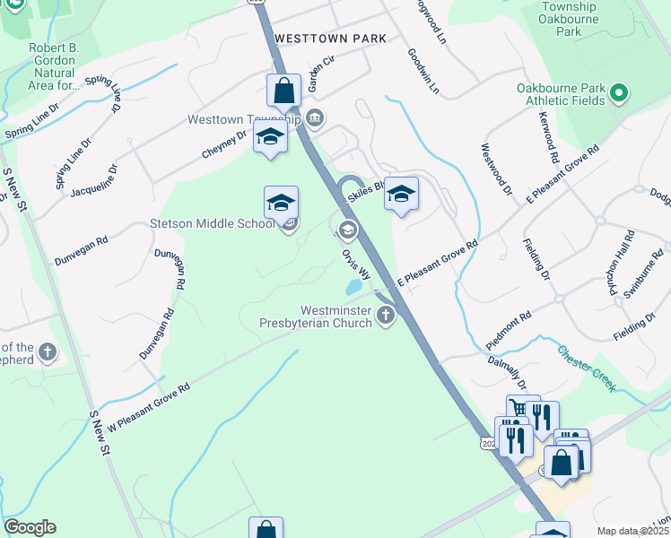 map of restaurants, bars, coffee shops, grocery stores, and more near 102 Hidden Pond Way in West Chester