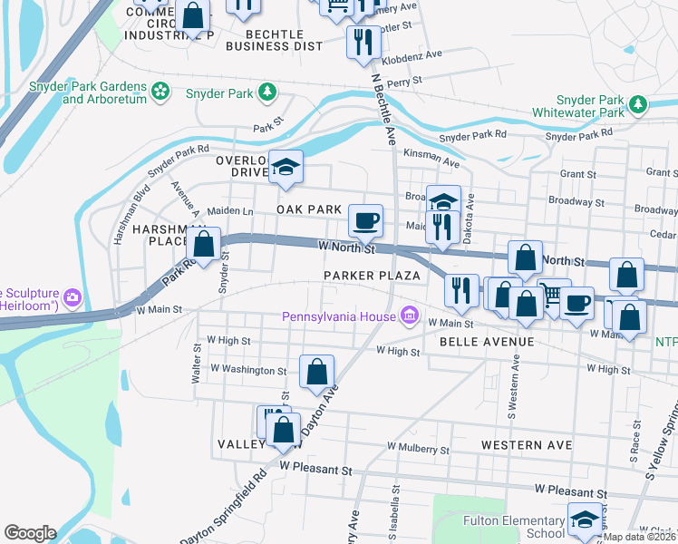 map of restaurants, bars, coffee shops, grocery stores, and more near 20 Zischler Street in Springfield