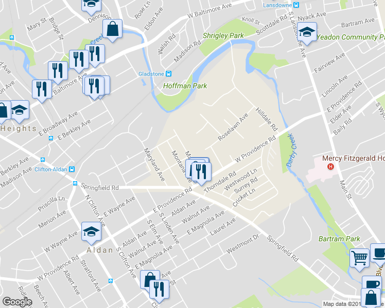 map of restaurants, bars, coffee shops, grocery stores, and more near 521 Maine Avenue in Aldan
