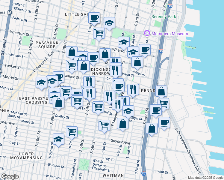 map of restaurants, bars, coffee shops, grocery stores, and more near 1628 S 4th St in Philadelphia
