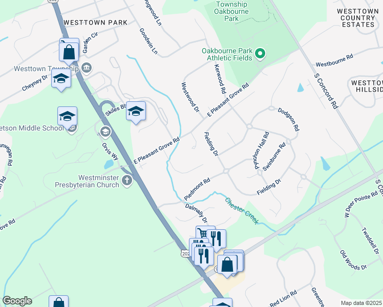 map of restaurants, bars, coffee shops, grocery stores, and more near 1135 Kolbe Lane in West Chester