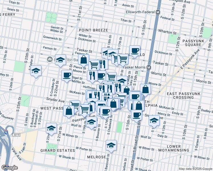 map of restaurants, bars, coffee shops, grocery stores, and more near in Philadelphia