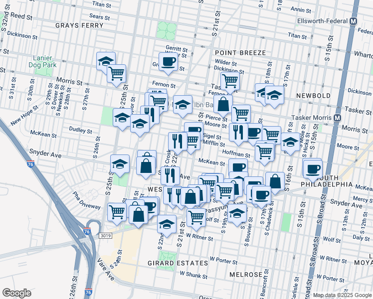 map of restaurants, bars, coffee shops, grocery stores, and more near in Philadelphia