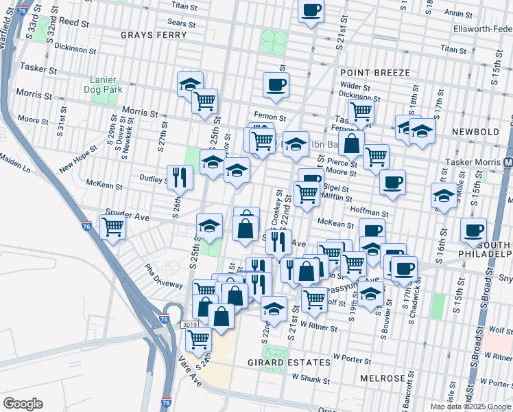 map of restaurants, bars, coffee shops, grocery stores, and more near in Philadelphia