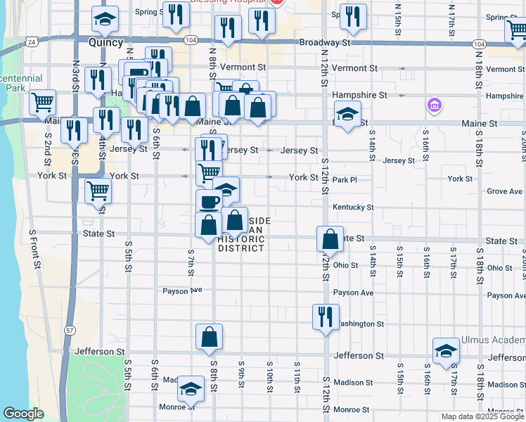 map of restaurants, bars, coffee shops, grocery stores, and more near 919 State Street in Quincy