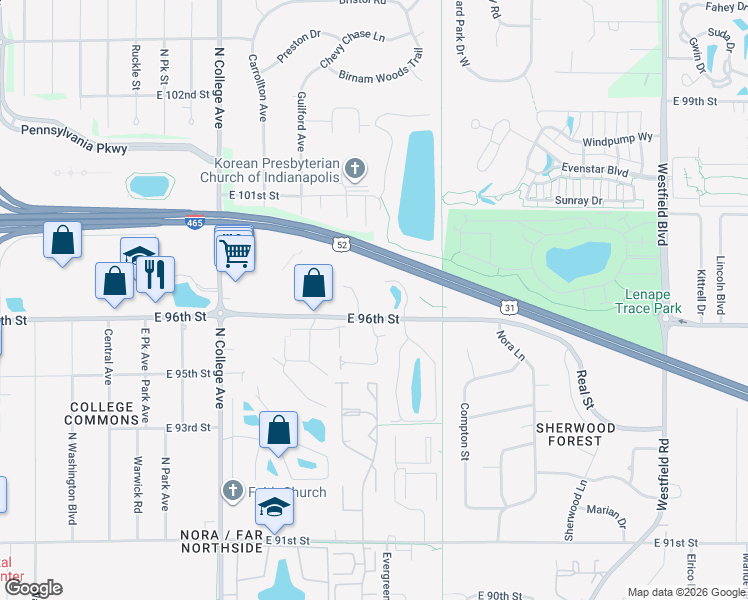 map of restaurants, bars, coffee shops, grocery stores, and more near 1156 Longwell Lane in Indianapolis