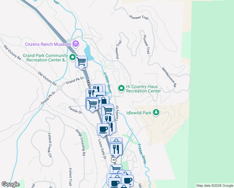 map of restaurants, bars, coffee shops, grocery stores, and more near 382 Hi Country Drive in Winter Park