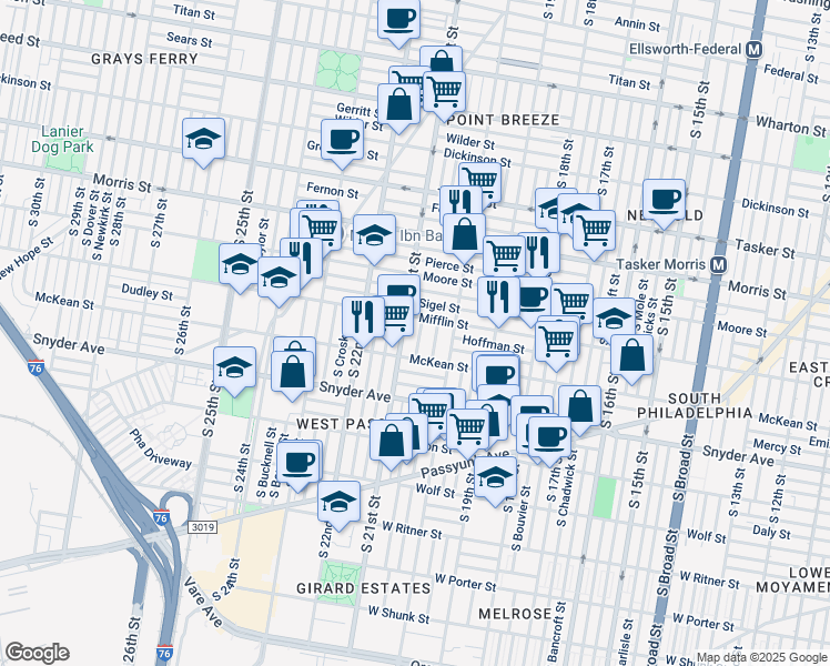 map of restaurants, bars, coffee shops, grocery stores, and more near 1918 S Lambert St in Philadelphia