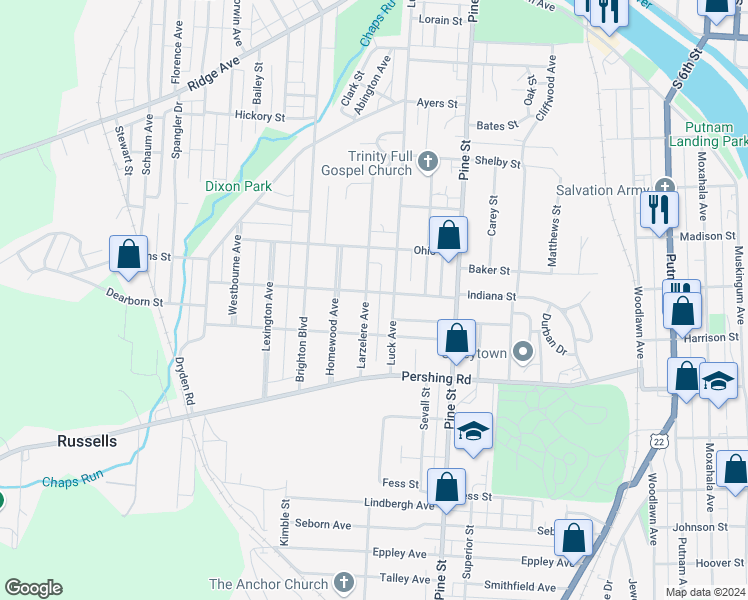 map of restaurants, bars, coffee shops, grocery stores, and more near 772 Larzelere Avenue in Zanesville