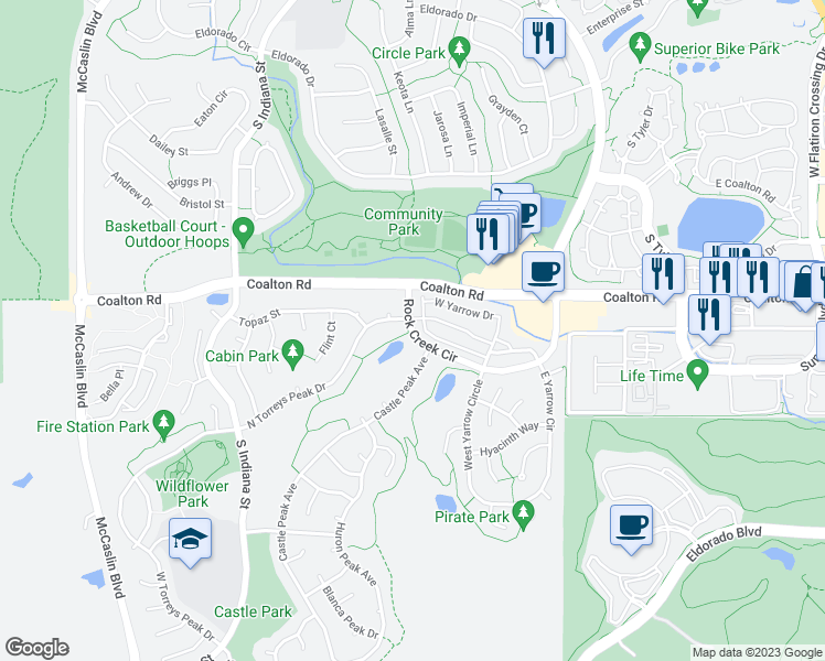 map of restaurants, bars, coffee shops, grocery stores, and more near 248 Rock Creek Circle in Superior