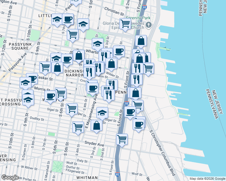 map of restaurants, bars, coffee shops, grocery stores, and more near in Philadelphia