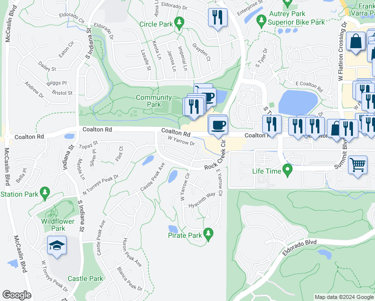 map of restaurants, bars, coffee shops, grocery stores, and more near 2855 Rock Creek Circle in Louisville