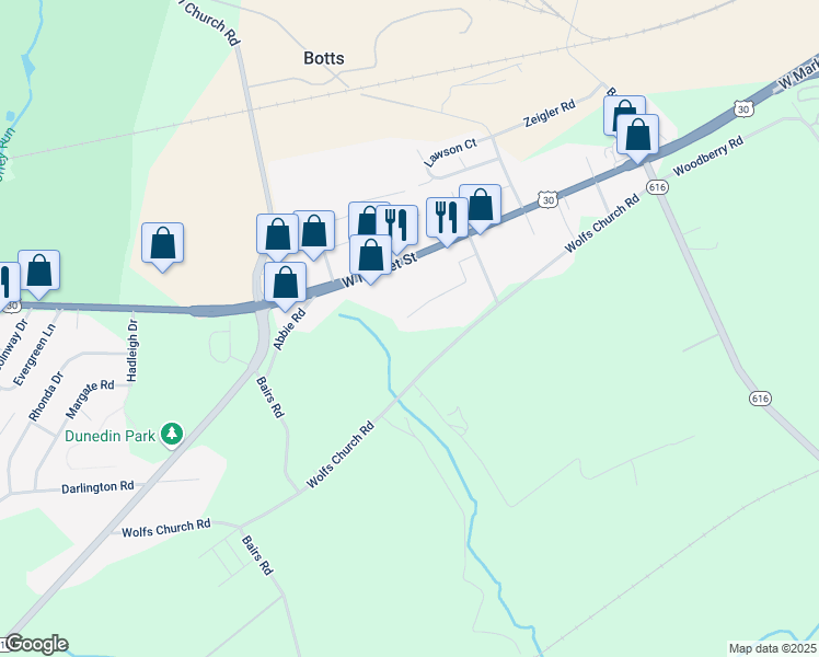 map of restaurants, bars, coffee shops, grocery stores, and more near 4360 Zimmerman Drive in York County