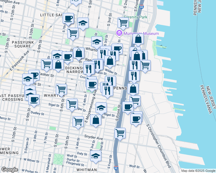 map of restaurants, bars, coffee shops, grocery stores, and more near 206 Tasker Street in Philadelphia