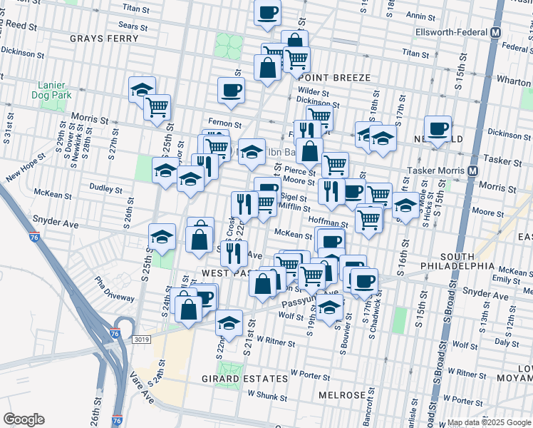 map of restaurants, bars, coffee shops, grocery stores, and more near 1920 South 21st Street in Philadelphia