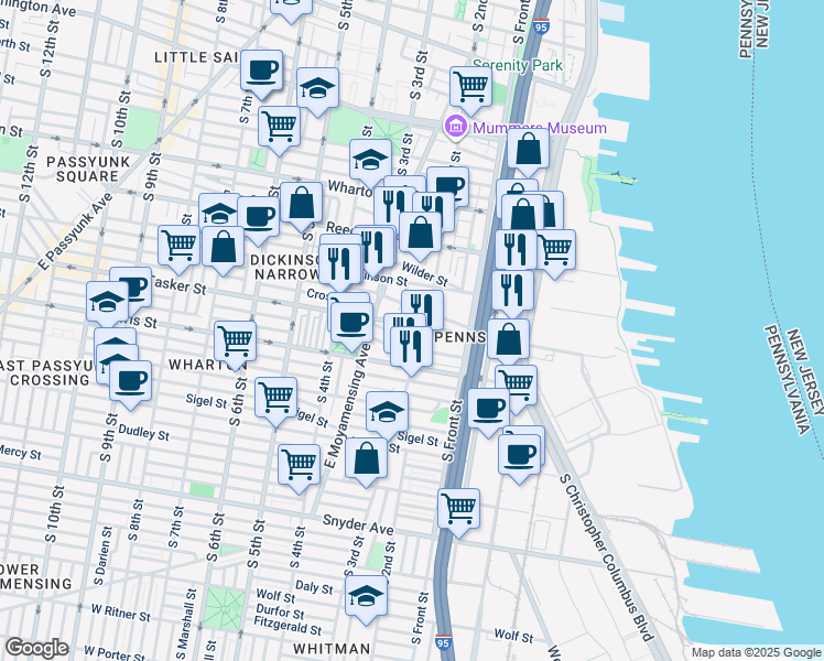 map of restaurants, bars, coffee shops, grocery stores, and more near 206 Tasker Street in Philadelphia