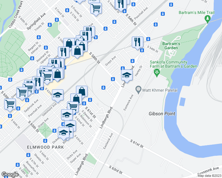 map of restaurants, bars, coffee shops, grocery stores, and more near 5834 Dickens Avenue in Philadelphia