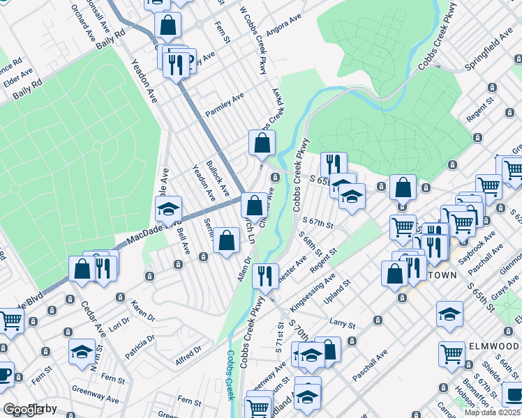 map of restaurants, bars, coffee shops, grocery stores, and more near 915 West Cobbs Creek Parkway in Lansdowne