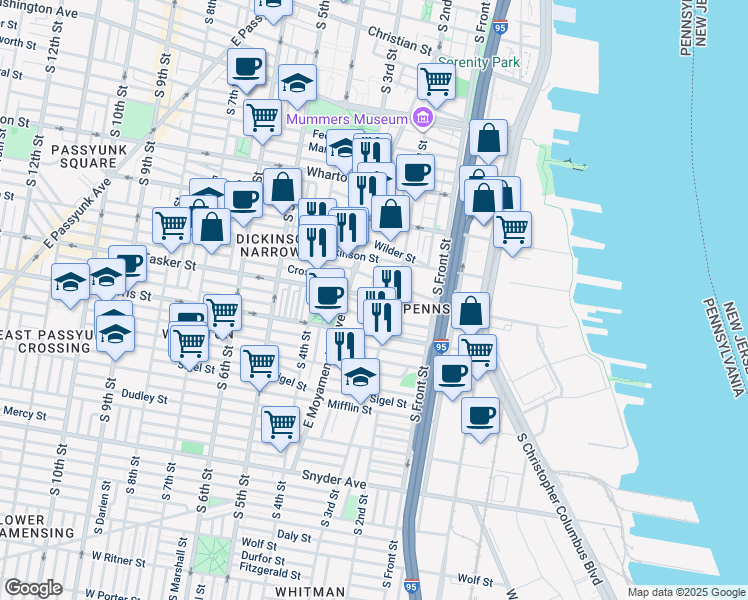 map of restaurants, bars, coffee shops, grocery stores, and more near 240 Greenwich Street in Philadelphia