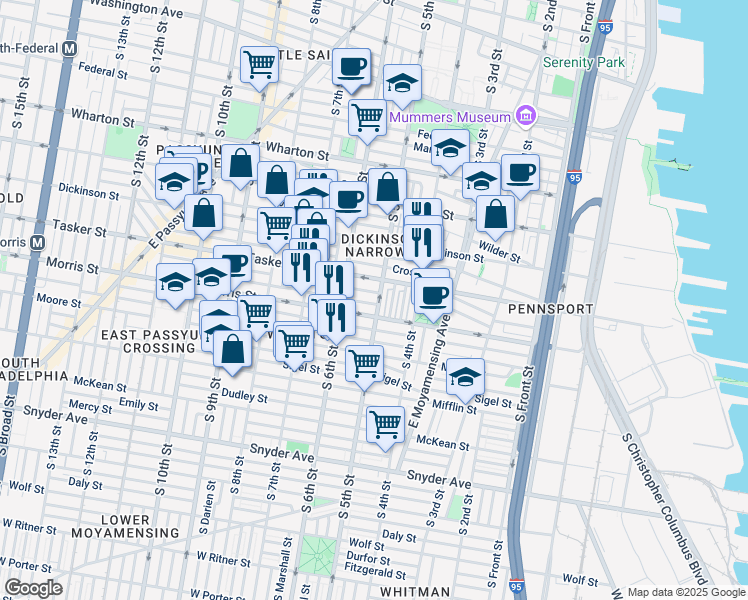 map of restaurants, bars, coffee shops, grocery stores, and more near 524 Tasker Street in Philadelphia