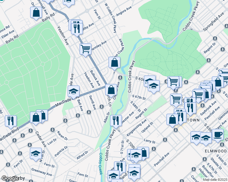 map of restaurants, bars, coffee shops, grocery stores, and more near 915 West Cobbs Creek Parkway in Lansdowne