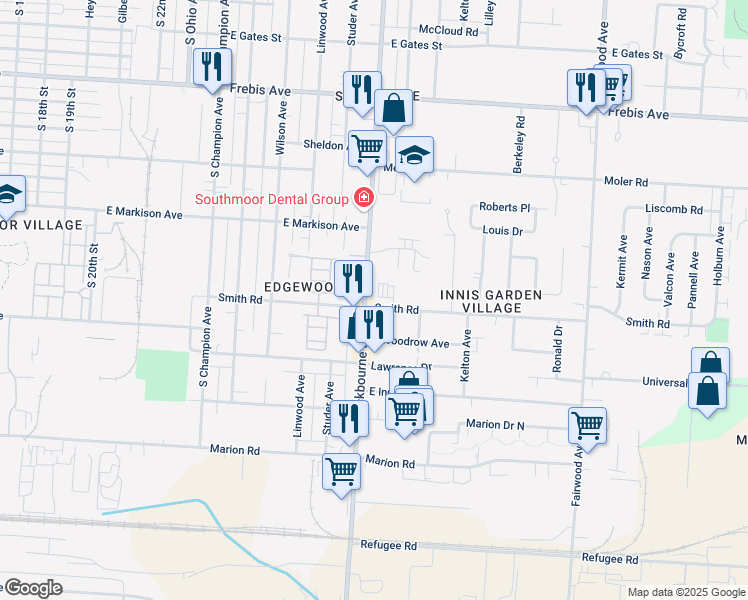 map of restaurants, bars, coffee shops, grocery stores, and more near 1840 Lockbourne Road in Columbus