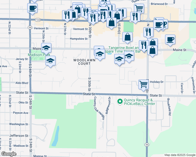 map of restaurants, bars, coffee shops, grocery stores, and more near 3022 Rutledge Place in Quincy
