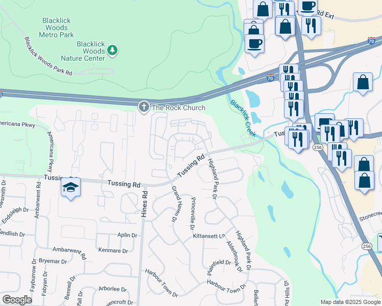 map of restaurants, bars, coffee shops, grocery stores, and more near 7552 Woodland trace Drive in Reynoldsburg