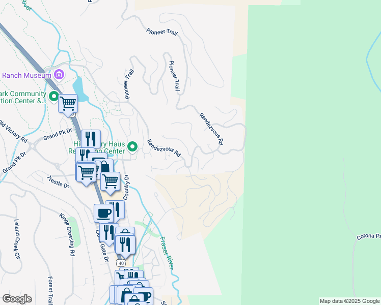 map of restaurants, bars, coffee shops, grocery stores, and more near 60 Discovery Lane in Granby