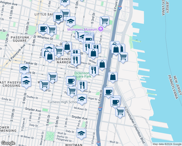 map of restaurants, bars, coffee shops, grocery stores, and more near 217 Tasker Street in Philadelphia