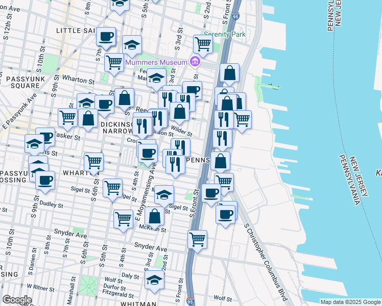map of restaurants, bars, coffee shops, grocery stores, and more near in Philadelphia