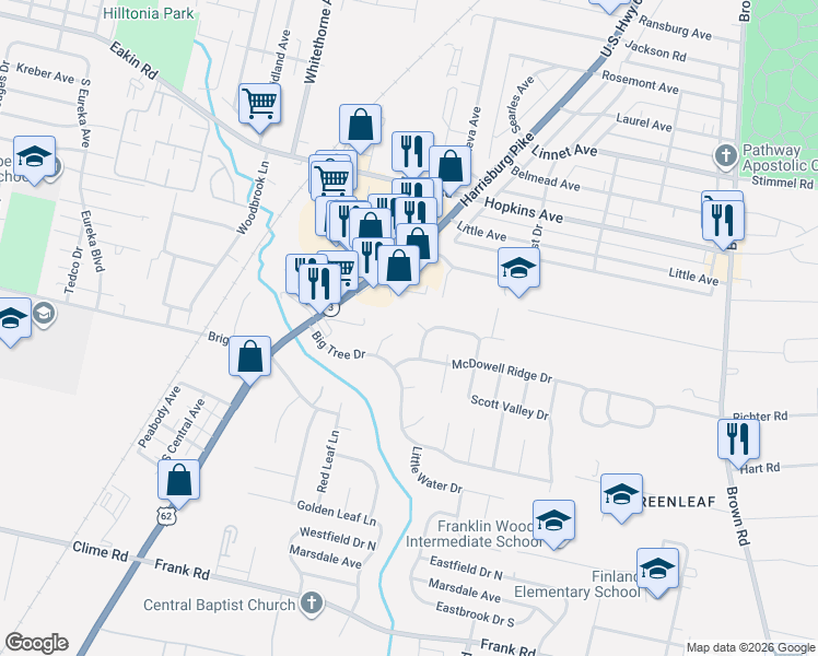 map of restaurants, bars, coffee shops, grocery stores, and more near 2080 Asher Court in Columbus