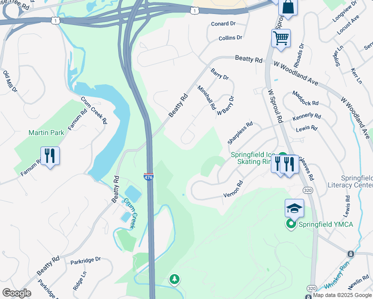 map of restaurants, bars, coffee shops, grocery stores, and more near 676 Old School House Drive in Springfield