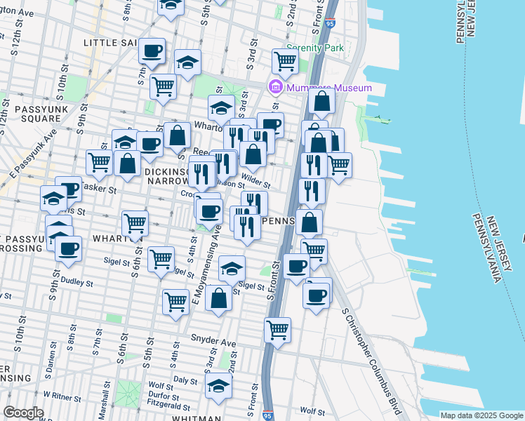 map of restaurants, bars, coffee shops, grocery stores, and more near 140 Greenwich Street in Philadelphia
