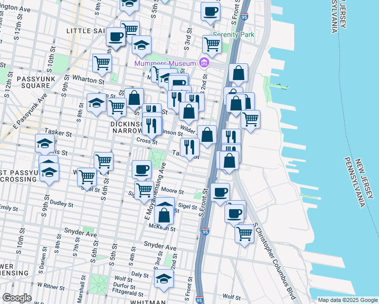 map of restaurants, bars, coffee shops, grocery stores, and more near in Philadelphia