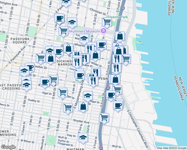 map of restaurants, bars, coffee shops, grocery stores, and more near 1524 South 2nd Street in Philadelphia