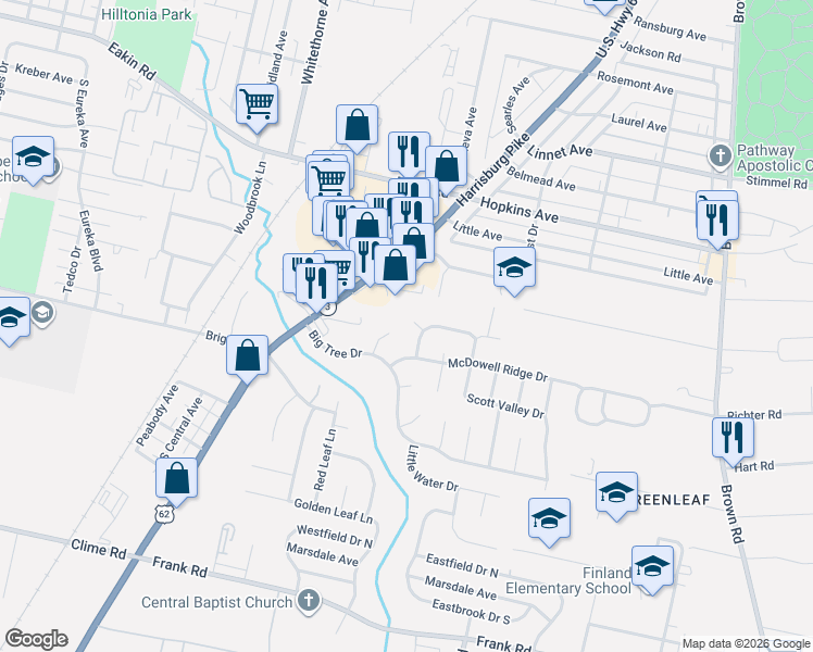 map of restaurants, bars, coffee shops, grocery stores, and more near 2080 Asher Court in Columbus