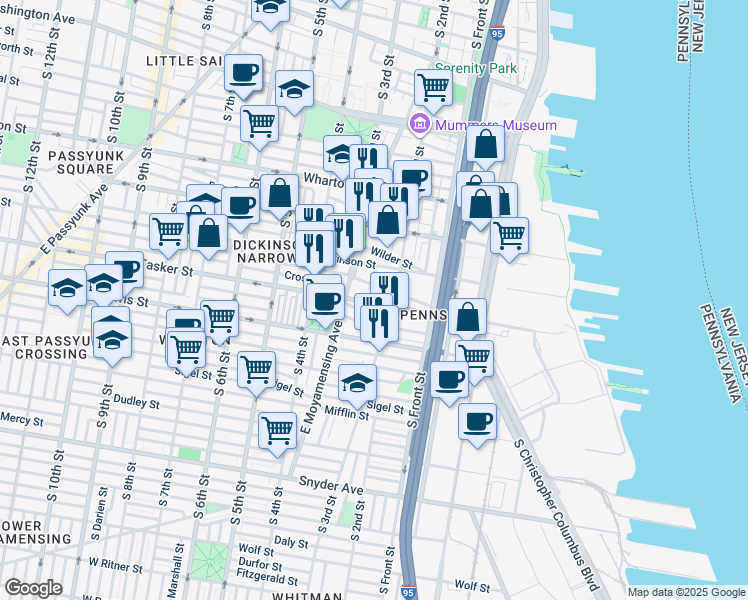 map of restaurants, bars, coffee shops, grocery stores, and more near 225 Tasker Street in Philadelphia