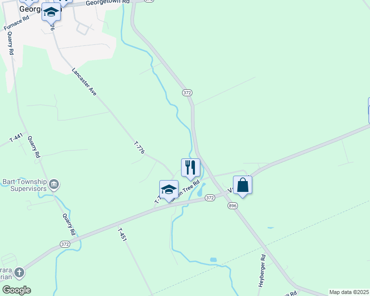 map of restaurants, bars, coffee shops, grocery stores, and more near 1286 Georgetown Road in Quarryville