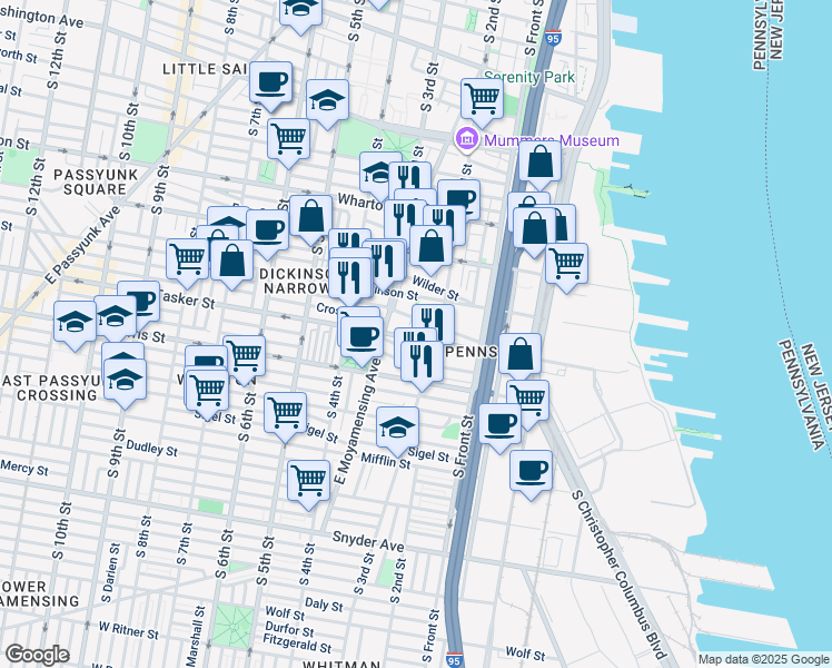 map of restaurants, bars, coffee shops, grocery stores, and more near 225 Tasker Street in Philadelphia